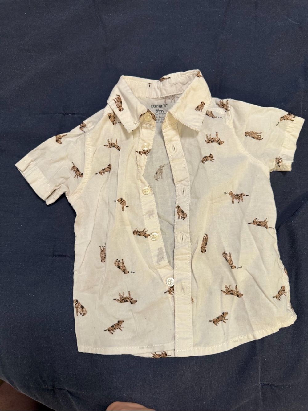 🍎5/$35🍎 
Carters Cream Short-Sleeve Button-Up Shirt with Dog Print - Kids
